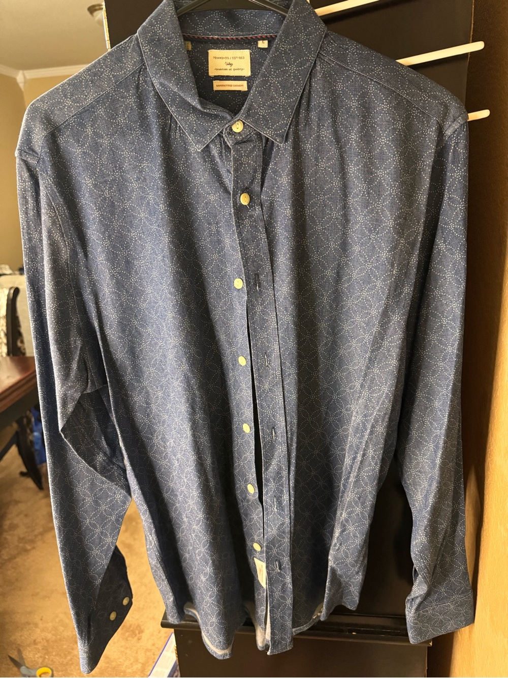7 Diamonds Navy Blue Geometric Button-Down Shirt